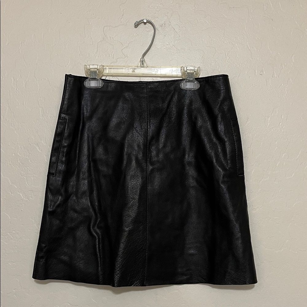 Iris & Ink Black Leather Pockets A-Line Skirt Buff Leather Modern Event Party